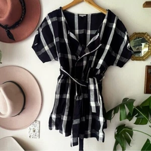 ANTHROPOLOGIE The Odells Top envolvente 100 % lino a cuadros para mujer TALLA GRANDE minimalista - Imagen 1 de 8