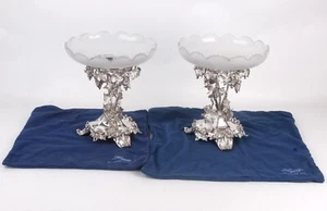 2 antike Sheffield England Silber Kompotte geätzt geschliffen Bristol Glas Schale um 1850 - Bild 1 von 12