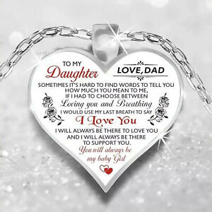 To My Daughter Love Dad Father & Daughter Heart Rose Necklace 23" N103 NEW