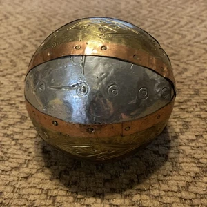 Vintage 4 Zoll brutalistische Messing Kupfer Silber Zinn Metall Dekorateur Kugel - Bild 1 von 5