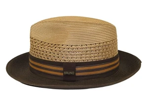 Men's Bruno Capelo Hollywood 2-Tone Straw Style Fedora Hat HW796 Tan/Brown - Picture 1 of 9