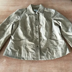 Coldwater Creek Leather Jacket Women XL Beige Snap Button Closure Pocket Collar - Picture 1 of 15