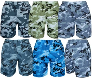 Camouflage Swim Shorts Beach Surf Camo Print Lightweight w/ Built-In Net Brief - Picture 1 of 8