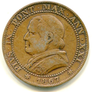 Papal States Soldo 1867 ANN-XXI-R KM1372.2 nice coin    lotnov3185 - Picture 1 of 2