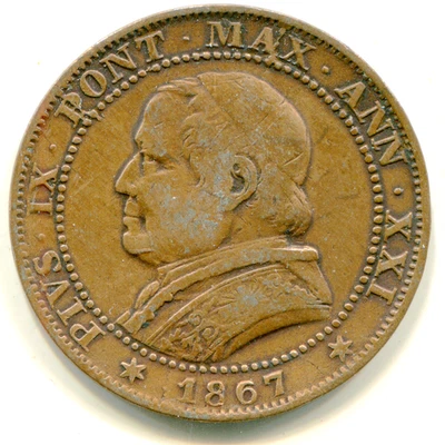 Papal States Soldo 1867 ANN-XXI-R KM1372.2 nice coin    lotnov3185 - Image 1 of 2