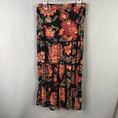 Falda Boho Midi Lauren Mujer Mediana Negra Floral En Niveles Algodón Foto 1 de 4