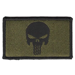 Punisher Skull Tactical Patch 2x3.3” Olive Green Hook Fastener Morale Badge - Picture 1 of 1