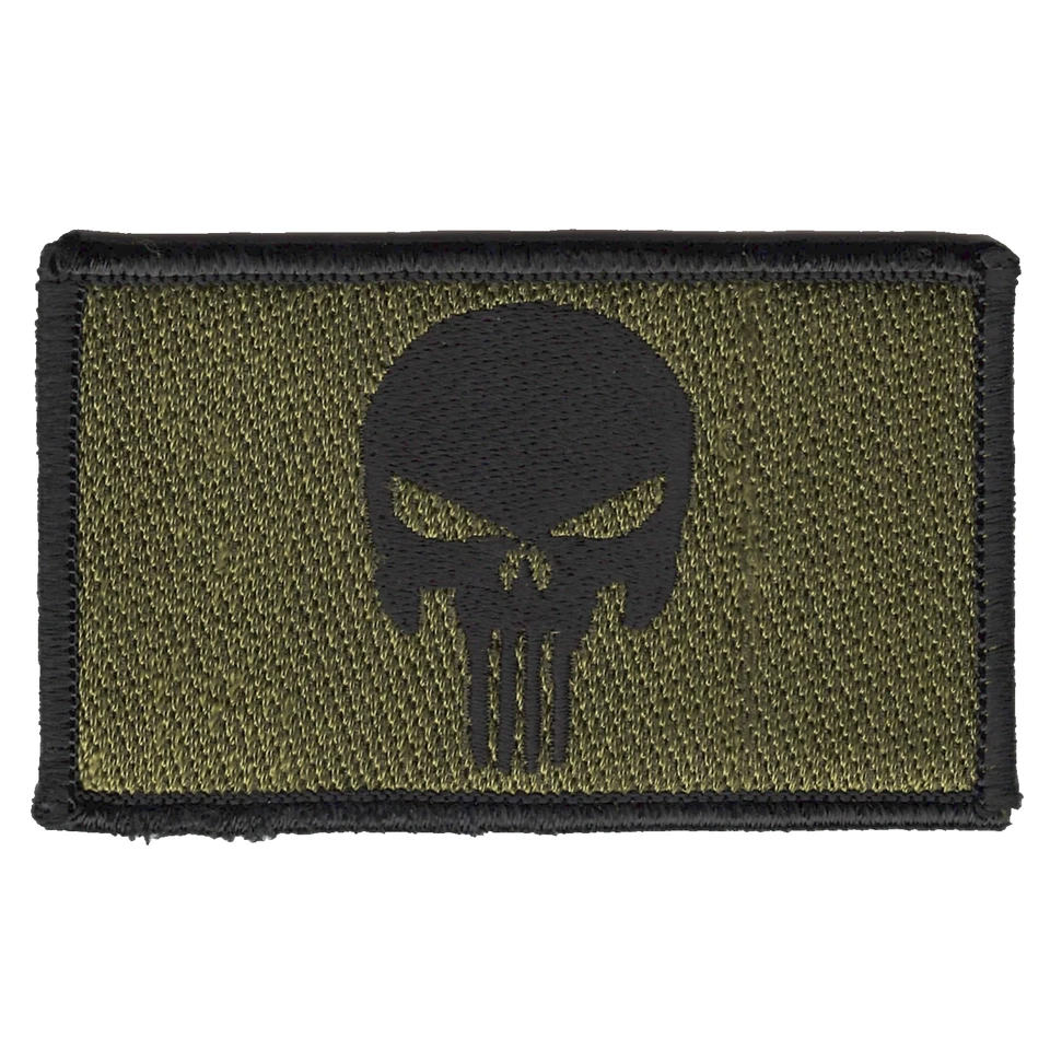 Punisher Skull Tactical Patch 2x3.3” Olive Green Hook Fastener Morale Badge - Image 1 of 1