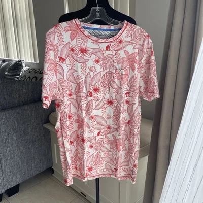 Ted Baker London Men's Size 5 US L Crew Neck White Shirt Red Tropical Monkey Tee - Image 1 of 4