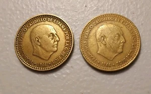 Spanien 1966 1 Peseta x2 Münzen Franco & Wappen - Bild 1 von 2