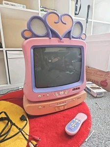 Disney Princess DT1350-P Pink 13" TV with DVD Player Remote See Pics Read Tested - Picture 1 of 12