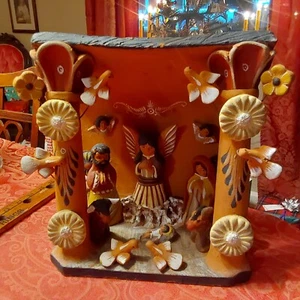 Peru or Mexican pottery handmade nativity scene creche ooak 4 charity Christmas - Picture 1 of 5