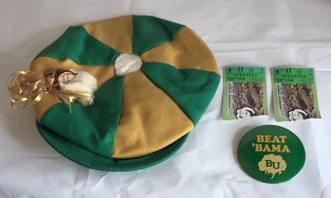 Vintage 1981 Cotton Bowl Baylor vs Alabama Hat/Ticket Stubs/PinBack Beat Bama BU Cover