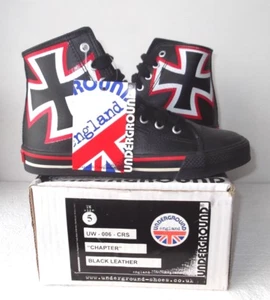UNDERGROUND ENGLAND Botas Altas de Cuero Negro Alternativas Punk/Gótico Reino Unido Talla 5 - Imagen 1 de 5