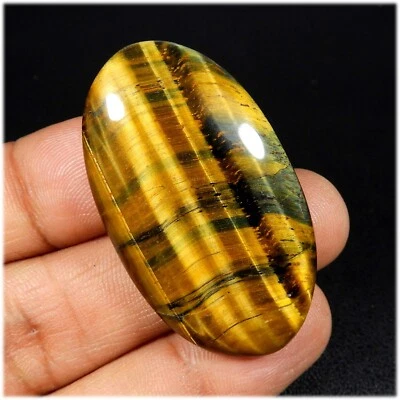 Natural Yellow Flashy Tiger Eye Cabochon Oval Shape Gemstone Loose 62 Cts TE-129 - Image 1 of 4