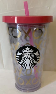 Vaso Starbucks 16 oz 2014 Día de San Valentín Rosa XOXO con Pajita y Tapa Taza Fría - Imagen 1 de 8
