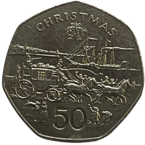 ISLE OF MAN 50P / FIFTY PENCE - CHRISTMAS COIN - CHOICE OF DATE AND DIE MARK - Picture 1 of 23