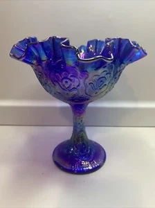 Vintage Fenton Iridescent Blue Purple Ruffled Compote Candy Dish - Picture 1 of 11