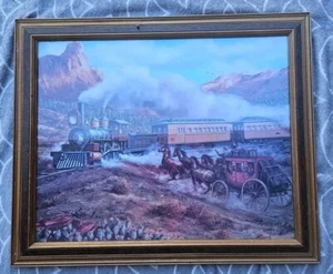 Vtg 1970s Western Artist James Rozzi "At The Crossroads"Railroad Train Print  - Picture 1 of 6