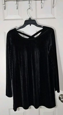 Top vintage Y2k años 90 L terciopelo negro manga larga espalda entrecruzada caprichoso gótico Foto 1 de 4