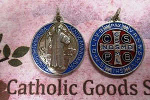 SAN BENITO Medalla / SAINT Benedict Cross Silver Tone/Enamel - Made in Italy - Picture 1 of 3
