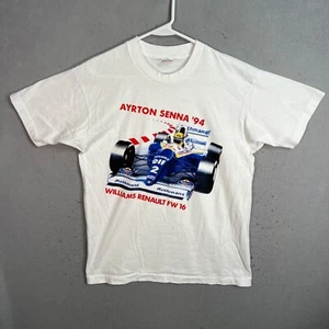Vintage 90s Ayrton Senna Williams Renault Formula 1 Racing White T-Shirt Large - Bild 1 von 7