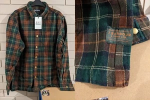 Barbour Tartan Check HEAVY Brushed Cotton Overshirt Jacket BROWN-23"PTP(M)RP£99 - Picture 1 of 14