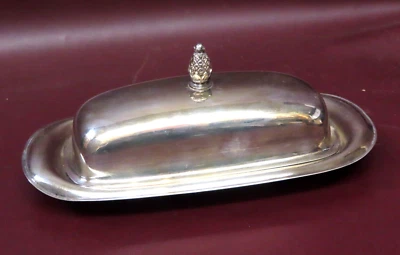 Plato de mantequilla vintage de 8,5" de largo WM Rogers #987 forrado en vidrio plateado Foto 1 de 4