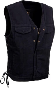 MILWAUKEE LEATHER MEN'S 'BRUTE' CONCEALED SNAP BLACK DENIM V-NECK VEST - SARH - Picture 1 of 5