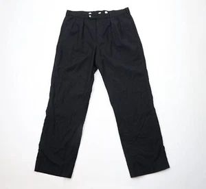 Vtg 90s Lands End Mens 34x31 Faded Pleated Wide Leg Wool Chino Pants Black USA - Picture 1 of 14