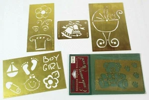 Lot of 5 Brass Stencils Christmas, Flower Pot, Baby, Teddy Bear 1995, 2003, 2005 - Picture 1 of 3