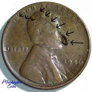 1946 Lincoln Wheat Cent - Obverse Retained Lamination Peel - Rare Mint Error - Picture 1 of 5