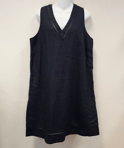 GAP 100% Linen Dress Lg Black Tank Vneck Beach Coastal Boho Event Pockets - Picture 1 of 12