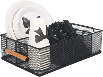 Portaplatos de Papel con Mango de Madera para Encimera Porta Cubiertos para Fiesta S Foto 1 de 4