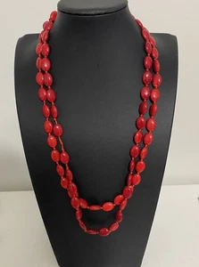 Vintage lange rote Glasperlen Halskette geknotet 48" - Bild 1 von 6