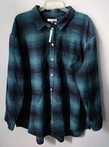 Nwt Madewell Flannel Oversized Ex Boyfriend Shirt Plaid Women's 2x Plus Sz Green - Picture 1 of 12