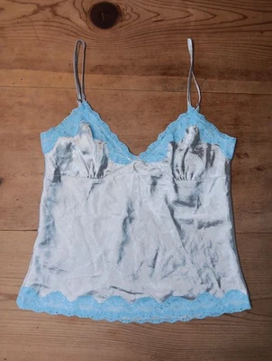Y2K No Boundaries Juniors S Babydoll Camisole Top Cami Silver Blue Lace NoBo - Image 1 of 4