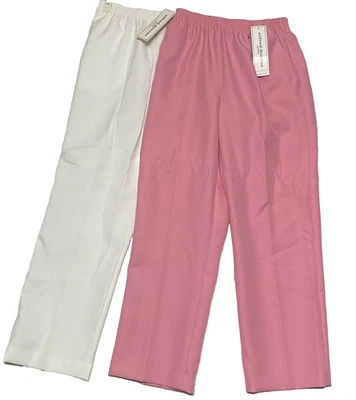 Alfred Dunner Pants Women's 8p White And Pink Polyester Pull On Set Of Two NWT - Image 1 of 4