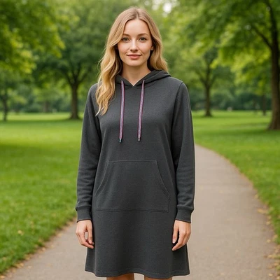 Boden Oriel Hooded Sweatshirt Dress Gray Rainbow Detail Comfort Preppy 10L - Image 1 of 4