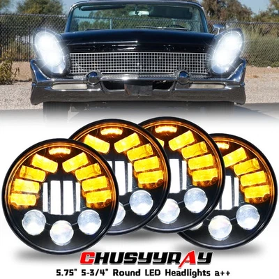 4PCS 5-3/4"/5.75" LED Headlights Hi/Lo DRL For Lincoln Continental 1958-1979 - Image 1 of 4