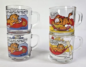 Set Of 4 1978 Vintage McDonalds Garfield Clear Glass Mugs Cups Jim Davis Vintage - Picture 1 of 14