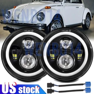 For VW Beetle 1967-1979 2x 7" Inch Round LED Headlights Halo DRL Hi/Lo Beam - Picture 1 of 10