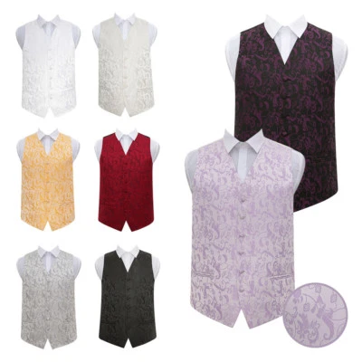 Mens Waistcoat Woven Floral Formal Casual Wedding Tuxedo Vest Suit by DQT