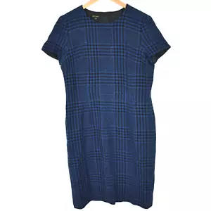 Escada Houndstooth Tweed Wool Blend Dress Size DE 40 AU 14 Blue Metallic - Picture 1 of 7
