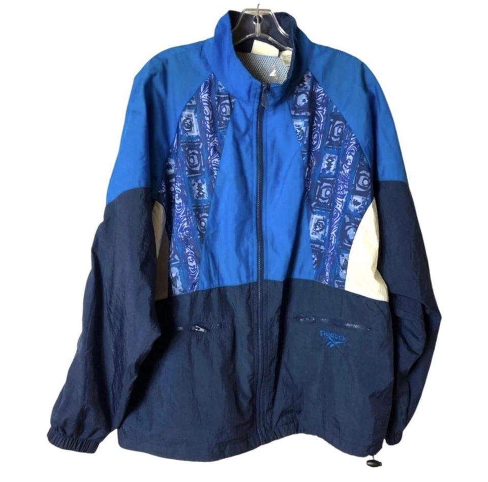 Leggings vintage REEBOK 90’s Y2K terno de pista azul com zíper frontal cintura alta M/G - Imagem 1 de 4