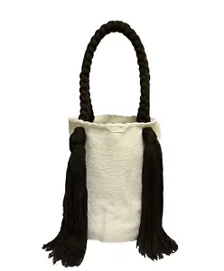 Authentic 100% Wayuu Mochila Colombian Bag Large Size Beige With Brown Tassels - Picture 1 of 2