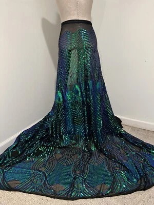 Green Blue Black Iridescent Stretch Sequins Embroidery Fabric 50” Width 1 Yard - Image 1 of 4