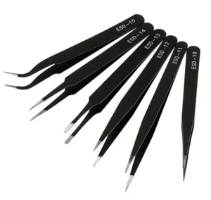 6 Stück ESD Antistatisch Edelstahl Pinzetten Set Schmuck-Wimpern-Kulinarisch-Stab - Bild 1 von 4