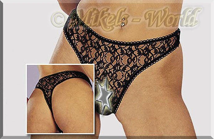 Erotik Dessous - Sexy String ouvert aus Spitze schwarz  - Bild 1 von 1