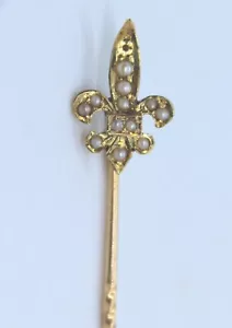 Antike 14k Gelbgold Perlen Fleur de Lis Stecknadel - Bild 1 von 11